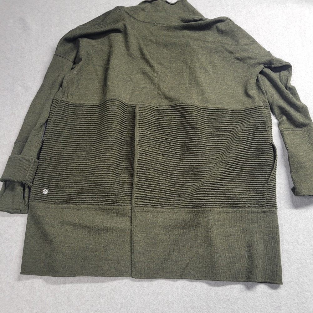 Lululemon Sit In Lotus Wrap II Merino Wool Open Cardigan Sweater Womens 12 Green - Picture 8 of 10